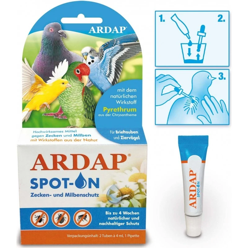 Ardap Spot-On Protège Contre Les Poux Chez Les Oiseaux 2 X 4ml - Quiko 4 Ardap Spot-On Protège Contre Les Poux Chez Les Oiseaux 2 X 4ml - Quiko – Image 2