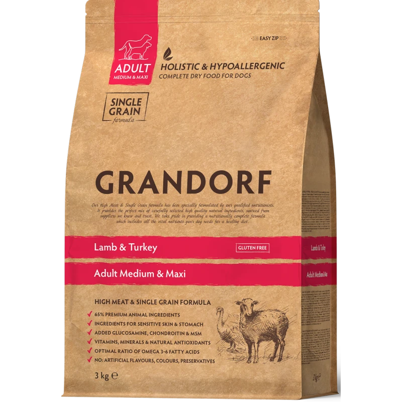 Chien Adult Medium & Maxi Races - Agneau Et Dinde 3kg - Grandorf 3 Chien Adult Medium & Maxi Races - Agneau Et Dinde 3kg - Grandorf