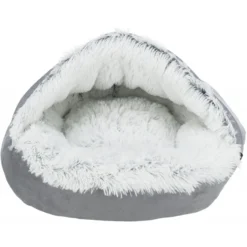 Lit Cachette Harvey Gris/Blanc 80x55cm - Trixie -Promos Vivariux Magasin lit cachette harvey gris blanc 80x55cm trixie 38036 trixie lit cachette harveysoft edition en velours peluche long poil couvertu 1