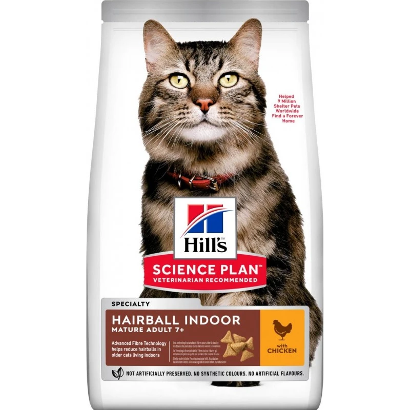 Science Plan Aliment Pour Chat Adulte Mature Hairball Indoor Au Poulet 1,5kg - Hill's 3 Science Plan Aliment Pour Chat Adulte Mature Hairball Indoor Au Poulet 1,5kg - Hill's