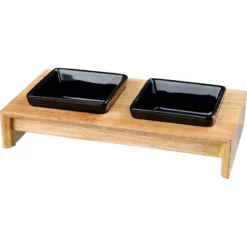 Set De Gamelles Céramique/bois 2x0,4L/36x7x19cm - Trixie